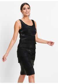 Sukienka z tafty z falbanami bonprix czarny. Kolor: czarny. Materiał: poliester, poliamid, wiskoza, materiał. Typ sukienki: ołówkowe #6