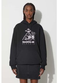 Reebok Classic bluza bawełniana kolor czarny z kapturem HT8178-BLACK. Typ kołnierza: kaptur. Kolor: czarny. Materiał: bawełna. Wzór: nadruk #1