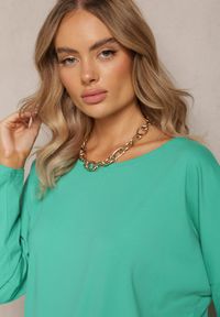 Renee - Miętowa Bluzka z Bawełny i Rękawami o Fasonie Nietoperza Disonna. Kolor: miętowy. Materiał: bawełna #3