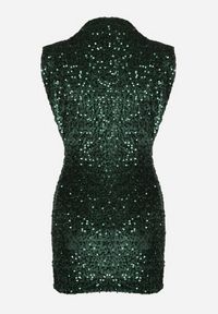Born2be - Zielona Welurowa Sukienka Bez Rękawów o Dopasowanym Kroju ze Stójką Zdobiona Cekinami Miradi. Typ kołnierza: kołnierzyk stójkowy. Kolor: zielony. Materiał: welur. Długość rękawa: bez rękawów. Wzór: aplikacja. Typ sukienki: proste. Styl: elegancki #4