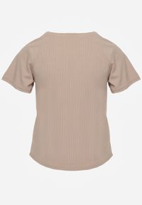 Born2be - Beżowy Gładki T-shirt w Klasycznym Stylu Salodone. Okazja: do pracy, na co dzień. Kolor: beżowy. Materiał: materiał, jeans. Wzór: gładki. Styl: klasyczny #3