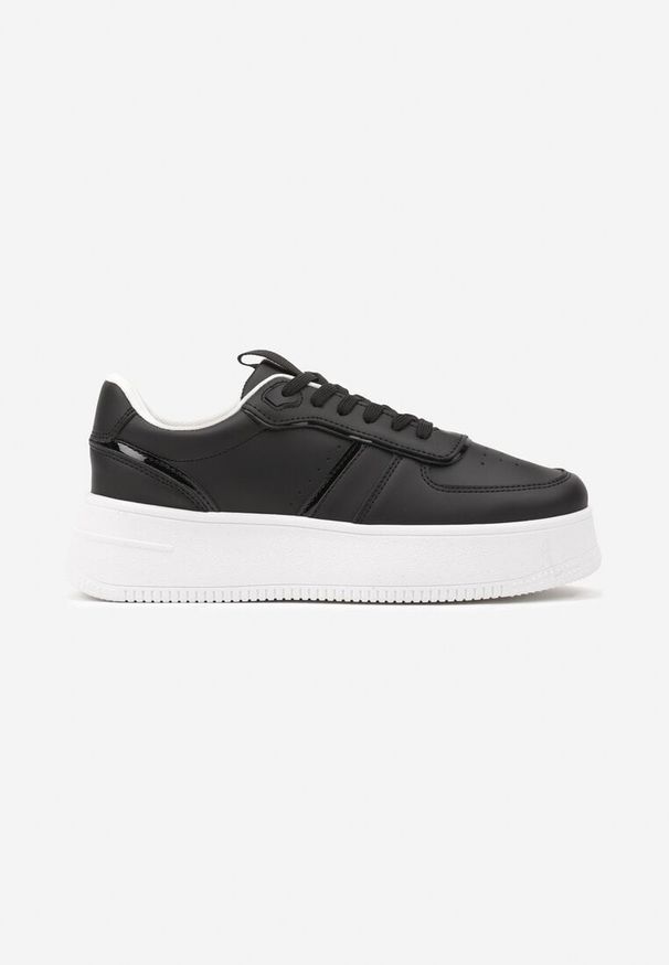 Born2be - Czarno-Białe Sznurowane Sneakersy Vices na Grubej Podeszwie Leanaela. Okazja: na co dzień. Nosek buta: okrągły. Zapięcie: sznurówki. Kolor: czarny. Materiał: jeans. Obcas: na platformie