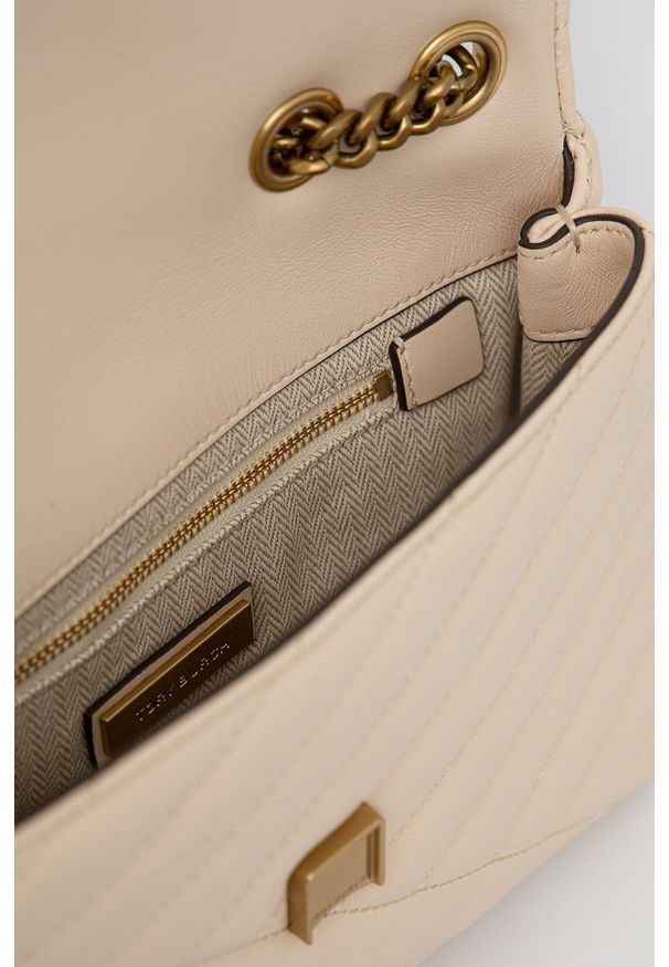 Tory Burch torebka skórzana kolor beżowy. Kolor: beżowy. Materiał: skórzane. Rodzaj torebki: na ramię