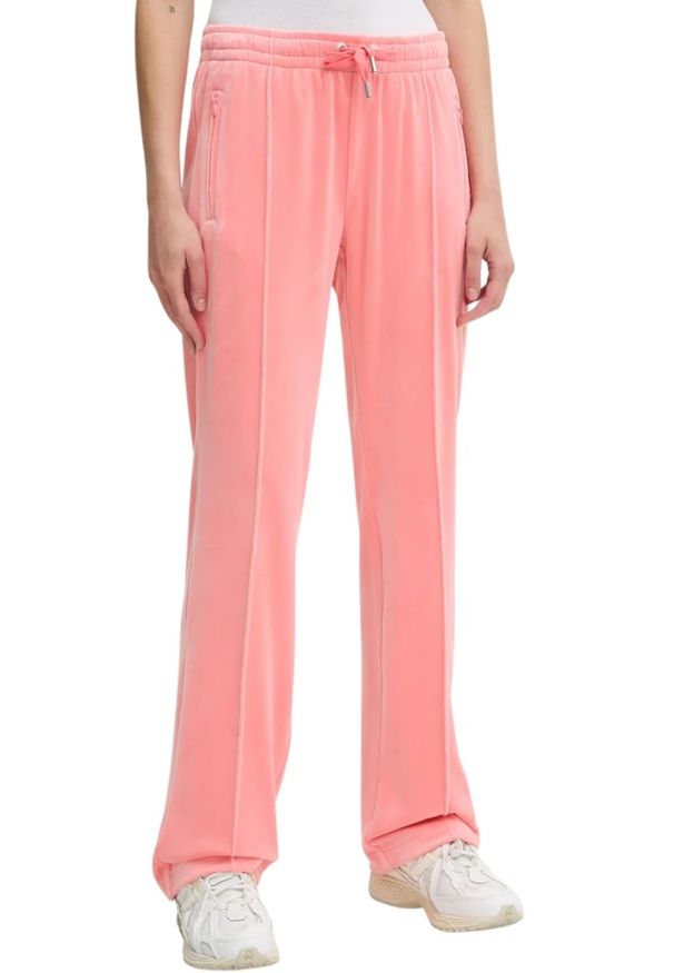 Juicy Couture - JUICY COUTURE Brzoskwiniowe damskie spodnie z cyrkoniami Tina, Rozmiar XS. Kolor: różowy. Materiał: materiał