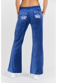 Juicy Couture - JUICY COUTURE Damskie niebieskie spodnie Heritage Crown Caisa Low Rise Pant, Rozmiar XS. Kolor: niebieski. Materiał: poliamid, materiał, bawełna. Długość: długie