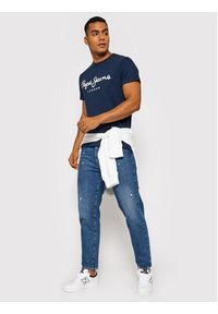 Pepe Jeans T-Shirt Original PM508210 Granatowy Slim Fit. Kolor: niebieski. Materiał: bawełna