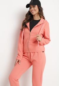 Born2be - Różowy Pikowany Komplet Dresowy z Bawełną Bluza z Kapturem i Spodnie Joggery Evalisseia. Kolor: różowy. Materiał: dresówka, bawełna #6