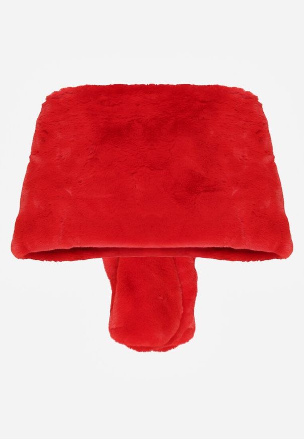 Born2be - Czerwone Futrzane Ponczo Narzutka Bralinne. Kolor: czerwony. Materiał: futro