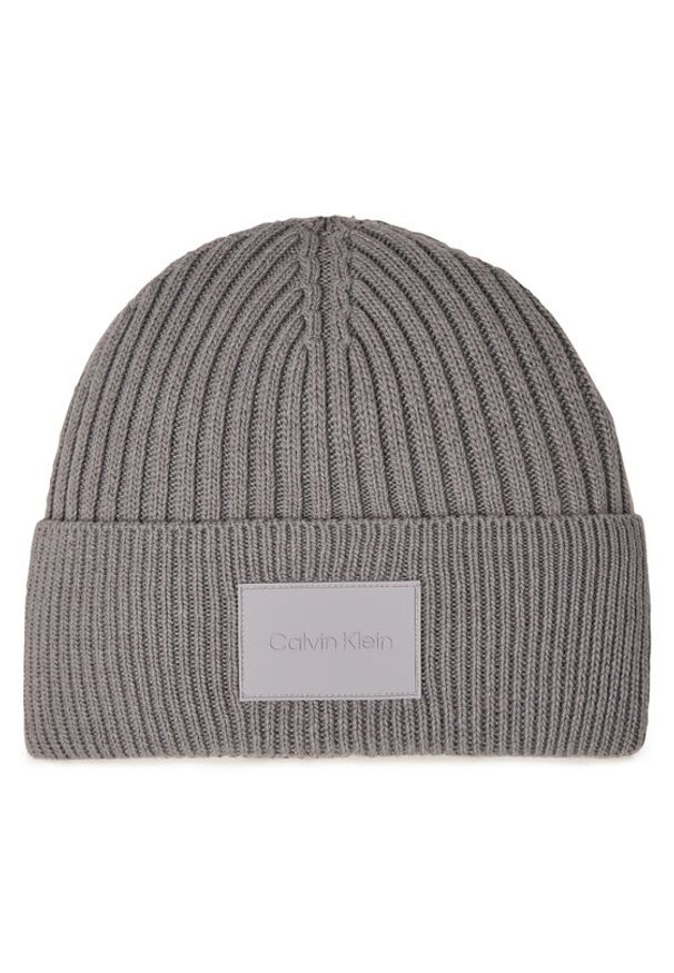 Calvin Klein Czapka Tonal Rubber Patch Beanie K50K511291 Srebrny. Kolor: srebrny. Materiał: materiał