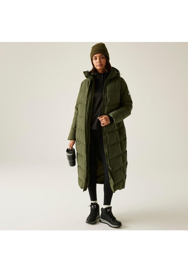 Regatta - Płaszcz damski zimowy ocieplany Eloria. Kolor: zielony. Materiał: poliester, syntetyk, puch. Sezon: zima. Sport: turystyka piesza