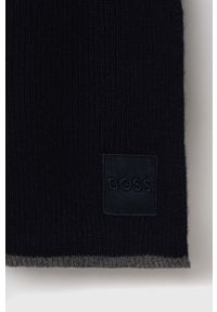 BOSS szalik z domieszką wełny kolor niebieski gładki. Kolor: niebieski. Materiał: wełna. Wzór: gładki #2