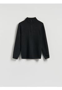 Reserved - Sweter z rozpinanym golfem - czarny. Typ kołnierza: golf. Kolor: czarny. Materiał: dzianina