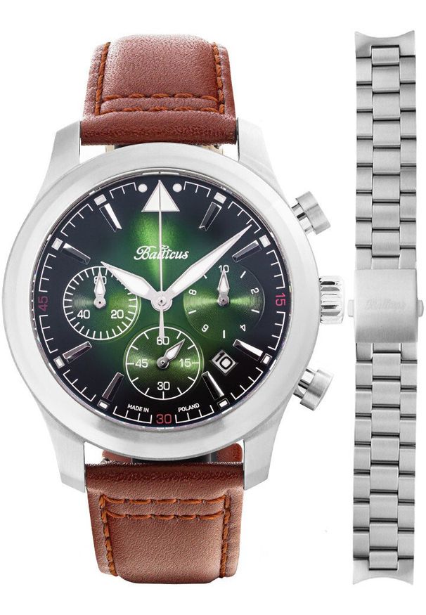 BALTICUS - Zegarek męski Balticus BALFSQCHGRE-P brązowy. Kolor: brązowy