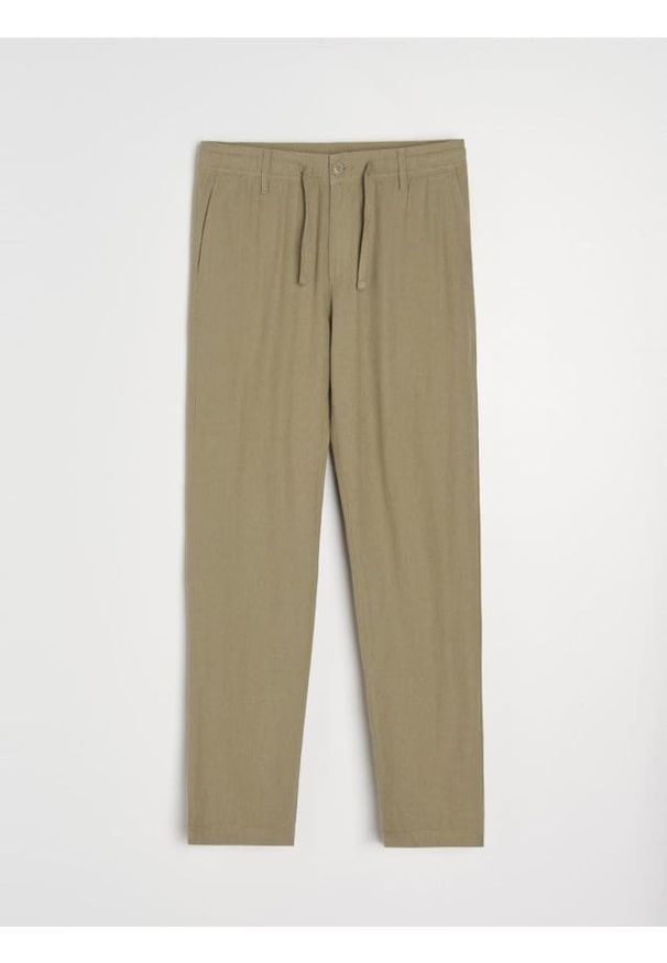 Sinsay - Spodnie straight leg z domieszką lnu - zielony. Kolor: zielony. Materiał: len