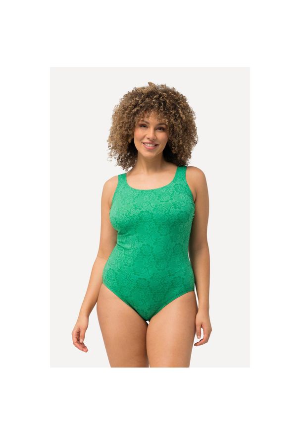 ULLA POPKEN - Damski Strój kąpielowy barokowa struktura miękkie miseczki. Kolekcja: plus size. Kolor: zielony. Materiał: poliamid, materiał
