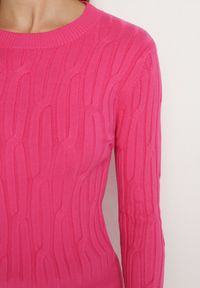 Born2be - Ciemnoróżowy Sweter z Wiskozą Ozdobiony Tłoczeniem Savinia. Okazja: na spotkanie biznesowe, na co dzień. Kolor: różowy. Materiał: wiskoza. Wzór: aplikacja. Styl: biznesowy, casual, elegancki
