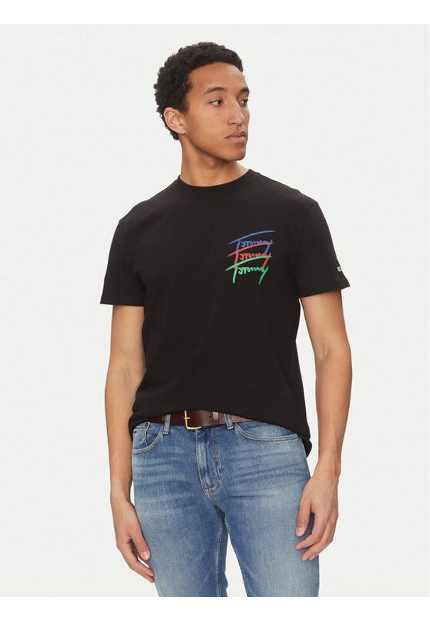 Tommy Jeans T-Shirt Twisted Signature DM0DM20771 Czarny Regular Fit. Kolor: czarny. Materiał: bawełna