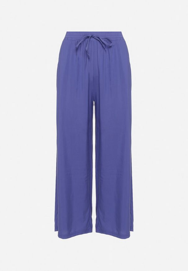 Born2be - Fioletowe Bawełniane Spodnie Palazzo z Szerokimi Nogawkami Vimithia. Okazja: na co dzień. Kolor: niebieski, fioletowy. Materiał: bawełna. Sezon: lato. Styl: klasyczny, casual, elegancki