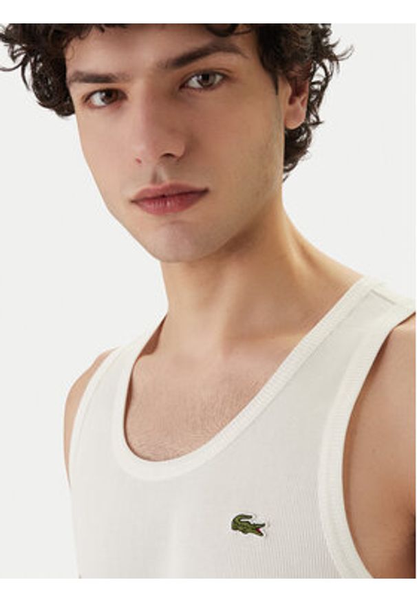 Lacoste Tank top TH0030 Biały Slim Fit. Kolor: biały. Materiał: bawełna