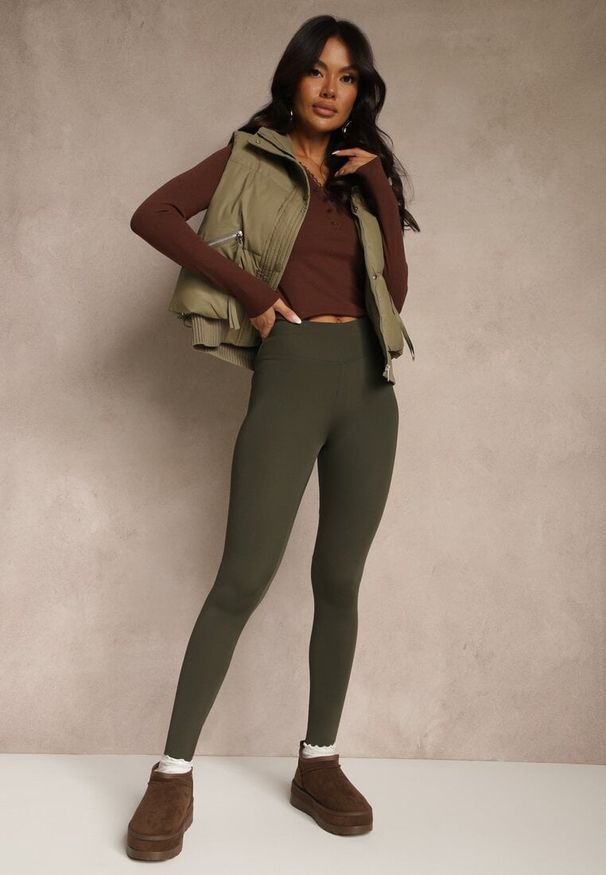 Renee - Ciemnozielone Legginsy Casual Regualr Waist Ralinsa. Okazja: na co dzień. Kolor: zielony. Styl: casual