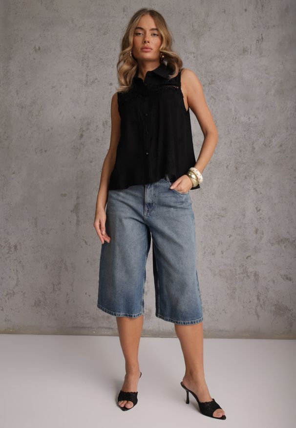 Renee - Czarna Boho Koszula z Wiskozy Bez Rękawów Zdobiona Haftem Melirianne. Kolor: czarny. Materiał: wiskoza. Długość rękawa: bez rękawów. Wzór: aplikacja, haft. Sezon: lato. Styl: boho