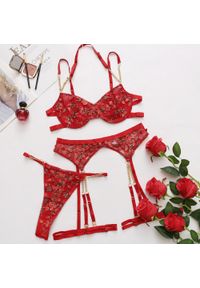 Intica - Zestaw bielizny haftowanej z łańcuszkiem Fulga. Kolor: czerwony. Materiał: materiał. Wzór: haft