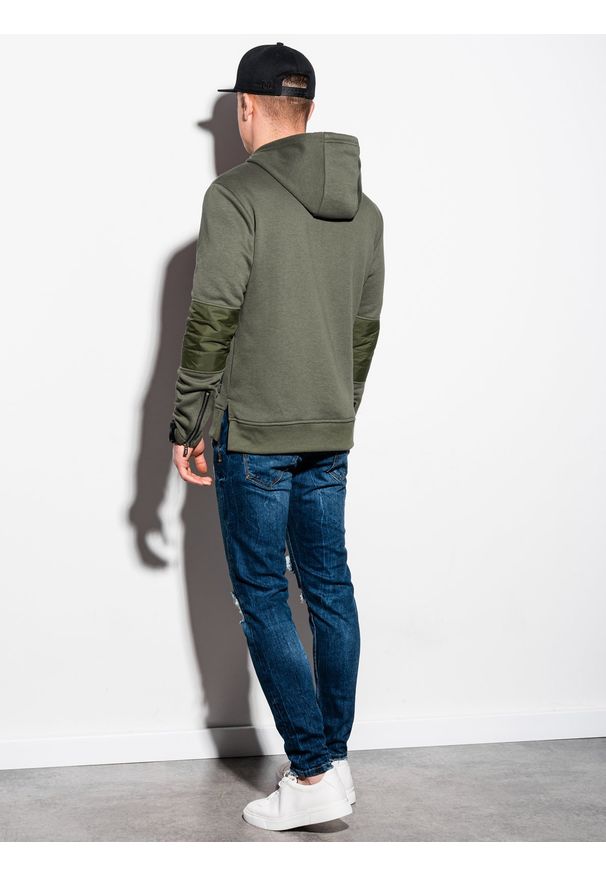 Ombre Clothing - Bluza męska z kapturem B1075 - khaki - XL. Typ kołnierza: kaptur. Kolor: brązowy. Materiał: bawełna, poliester. Wzór: aplikacja