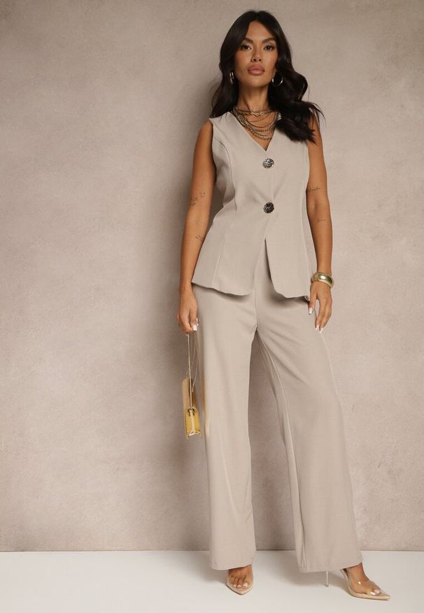 Renee - Szary Komplet w Garniturowym Stylu Kamizelka i Spodnie Filavelle. Kolor: szary