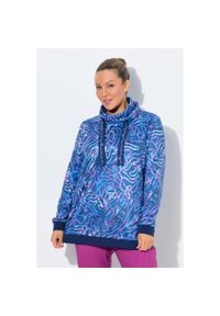 ULLA POPKEN - Damskie Bluza stójka długie rękawy z recyklingu. Typ kołnierza: kołnierzyk stójkowy. Kolekcja: plus size. Kolor: niebieski. Materiał: poliester, elastan, materiał. Długość rękawa: długi rękaw. Długość: długie #1