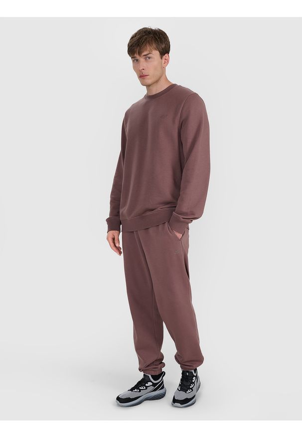 4f - 4F Bluza dresowa nierozpinana bez kaptura męska - brązowa XL. Okazja: na co dzień. Typ kołnierza: bez kaptura. Kolor: brązowy. Materiał: dresówka. Wzór: gładki, ze splotem. Styl: klasyczny, sportowy, casual