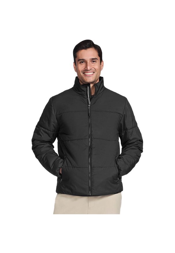skechers - Kurtka Męska Skechers GO SHIELD Cozy Fit Traverse Down Jacket. Kolor: czarny. Materiał: puch, poliester, materiał. Sport: turystyka piesza