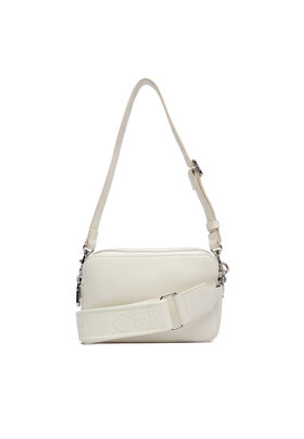Calvin Klein Torebka Webbing Double Strap Camera Bag LV04F3165G Biały. Kolor: biały. Materiał: skórzane