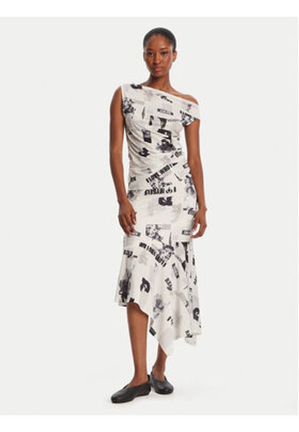 Desigual Bluzka Breaking News 25WWTK10 Écru Regular Fit. Materiał: syntetyk