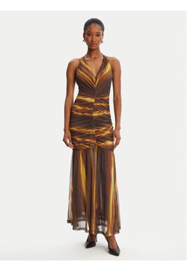 BARDOT - Bardot Sukienka koktajlowa Aries Mesh Maxi 59999DB Brązowy Slim Fit. Kolor: brązowy. Materiał: syntetyk. Styl: wizytowy. Długość: maxi