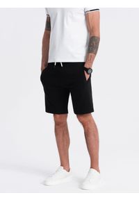 Ombre Clothing - Dzianinowe męskie spodenki ze ściągaczem i kieszeniami - czarne V5 OM-SRBS-0139 - XXL. Kolor: czarny. Materiał: dzianina. Styl: wakacyjny #4