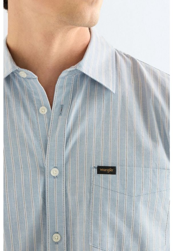 Wrangler - MĘSKA KOSZULA WRANGLER 1 PKT SHIRT BLUE STRIPE 112378486