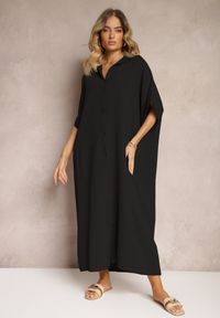 Renee - Czarna Muślinowa Sukienka z Bawełny o Pudełkowym Kroju Vimaristta. Typ kołnierza: dekolt w kształcie V. Kolor: czarny. Materiał: bawełna. Długość rękawa: krótki rękaw. Styl: elegancki #3