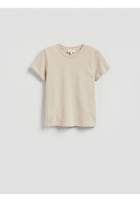 Reserved - Bawełniany t-shirt - złamana biel. Materiał: bawełna