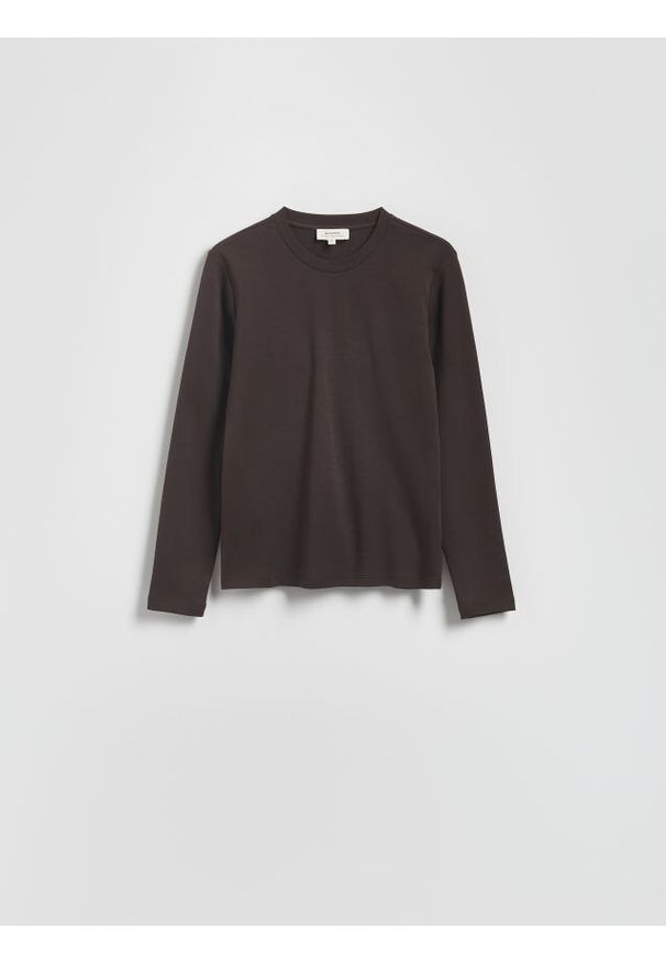 Reserved - Bawełniany longsleeve - ciemnobrązowy. Kolor: brązowy. Materiał: bawełna. Długość rękawa: długi rękaw