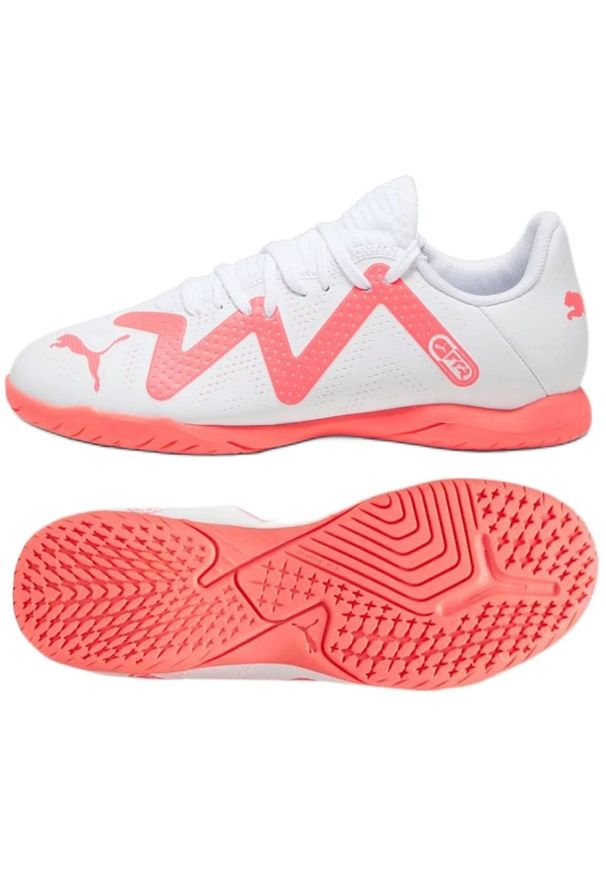 Buty piłkarskie Puma Future Play It Jr 107393-01 białe białe. Zapięcie: sznurówki. Kolor: biały. Materiał: skóra, guma, syntetyk, dzianina. Szerokość cholewki: normalna. Sport: piłka nożna