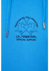 La Martina bluza bawełniana męska z kapturem z aplikacją. Typ kołnierza: kaptur. Kolor: niebieski. Materiał: bawełna. Wzór: aplikacja