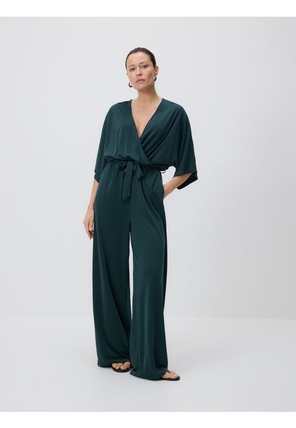 Reserved - Kombinezon z modalem - ciemny turkus. Materiał: dzianina. Styl: klasyczny