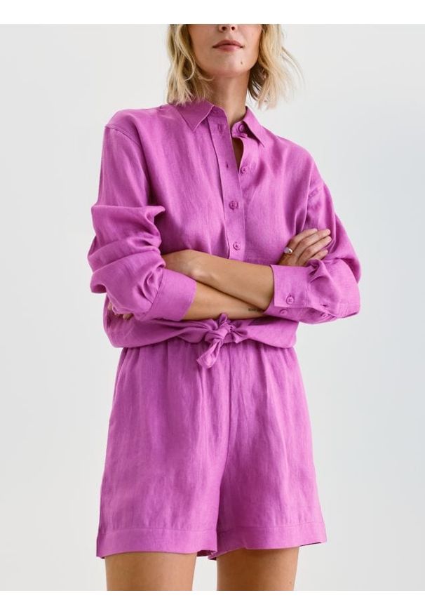 Reserved - Lniane szorty - fioletowy. Kolor: fioletowy. Materiał: len