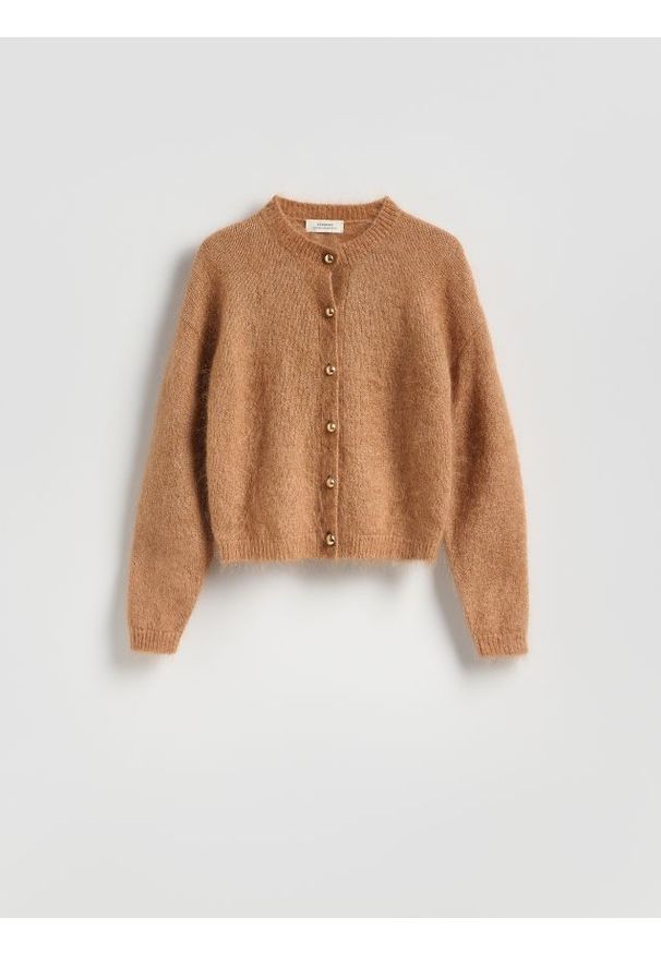 Reserved - Kardigan z moherem - brązowy. Kolor: brązowy. Materiał: moher