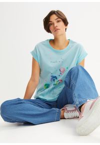 bonprix - Shirt w dmuchawce. Kolor: niebieski. Wzór: kolorowy, nadruk, aplikacja. Sezon: lato #3