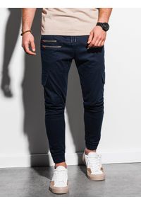 Ombre Clothing - Spodnie męskie joggery P1000 - granatowe - XXL. Kolor: niebieski. Materiał: bawełna, elastan #2