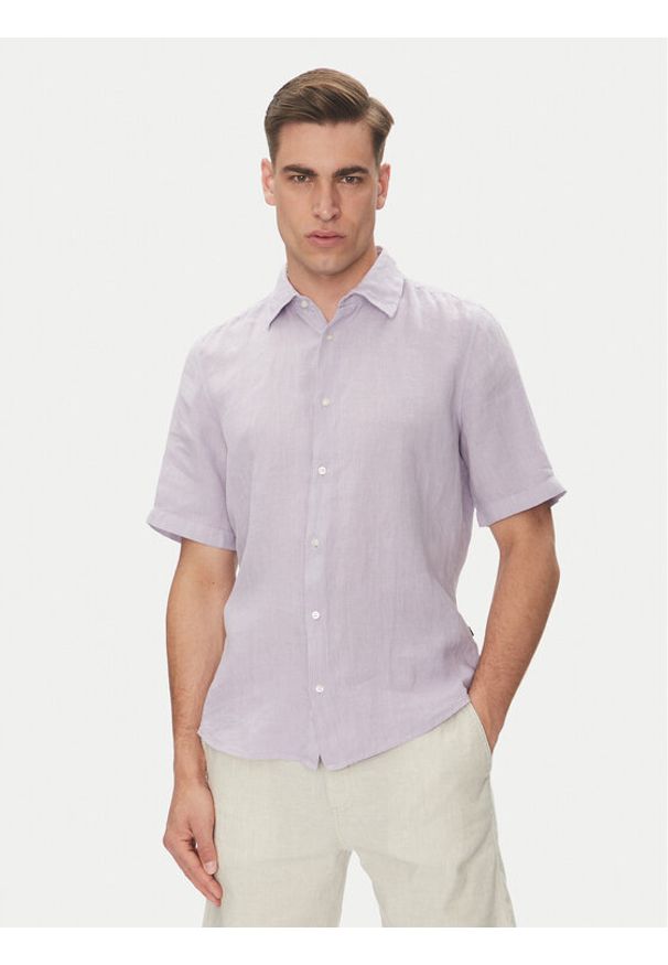 BOSS Koszula 50537382 Fioletowy Regular Fit. Kolor: fioletowy. Materiał: len