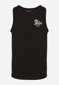 Born2be - Czarna Koszulka Tank Top z Bawełny z Nadrukiem Voanna. Kolor: czarny. Materiał: bawełna. Wzór: nadruk