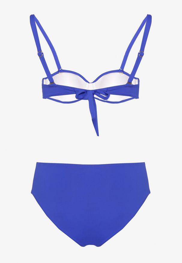 Born2be - Niebieskie Bikini Majtki Typu Figi i Biustonosz z Geometryczną Ozdobą Kinavia. Kolor: niebieski. Wzór: aplikacja, geometria