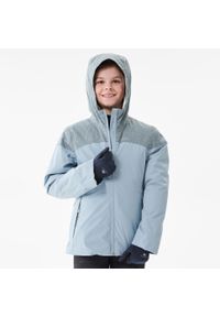 quechua - Kurtka turystyczna dla dzieci wodoodporna Quechua SH100 X-Warm -3°C. Typ kołnierza: kołnierzyk stójkowy. Kolor: szary, wielokolorowy, niebieski. Materiał: polar